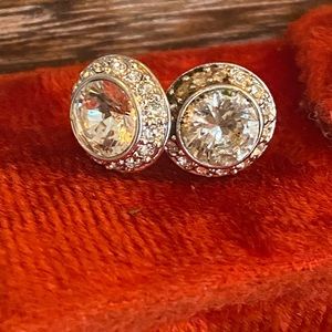Swarovski Crystal Silver Round Halo Stud Earrings